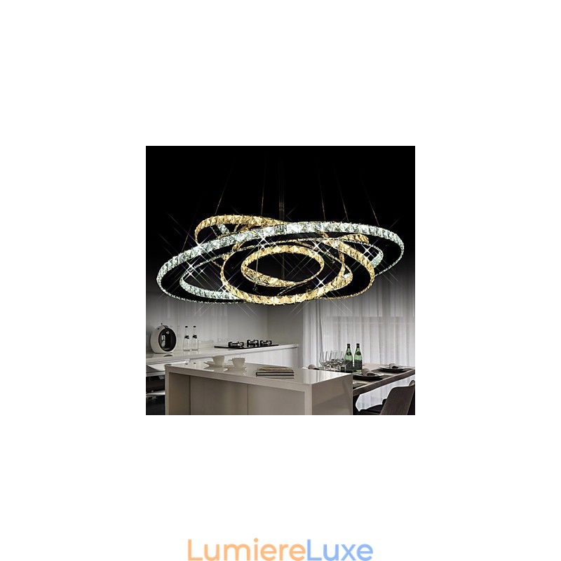 Lustre suspendu en cristal avec 3 anneaux blancs chauds et froids