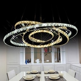 Lustre suspendu en cristal avec 3 anneaux blancs chauds et froids