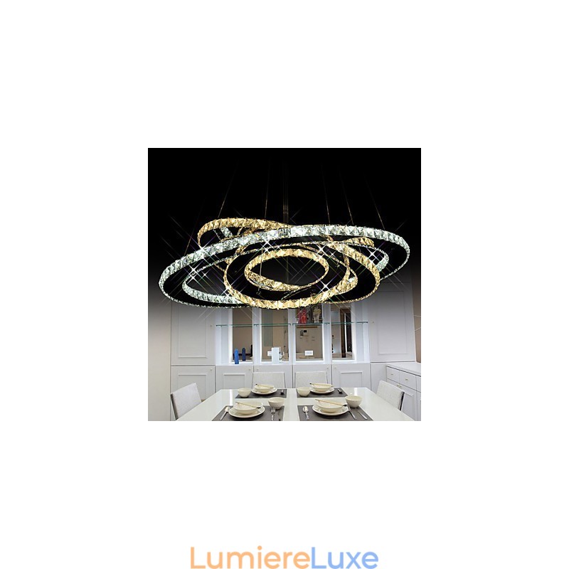 Lustre suspendu en cristal avec 3 anneaux blancs chauds et froids