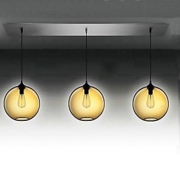 Suspension moderne à 3 lampes en verre au design à bulles marron transparent