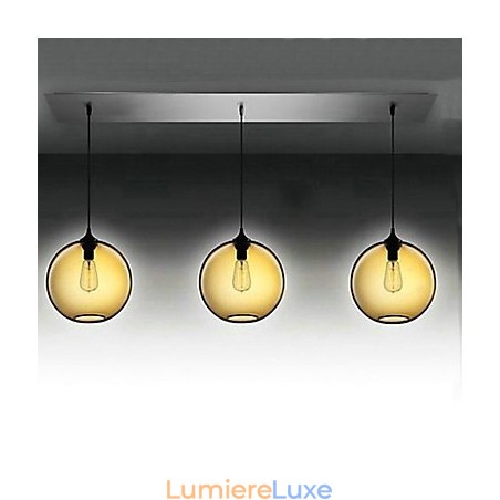 Suspension moderne à 3 lampes en verre au design à bulles marron transparent Suspension moderne à 3 lampes en verre au design à bulles marron transparent