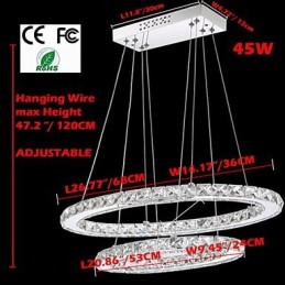 Suspension moderne en cristal avec double anneau ovale pour