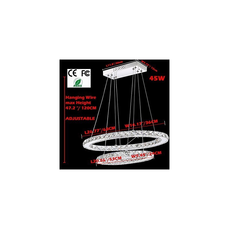 Suspension moderne en cristal avec double anneau ovale pour