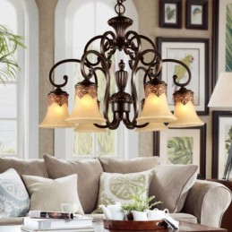 Lustre suspendu 6 lumières vintage Country Island en métal et verre