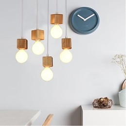 Support de lampe carré nordique en bois massif, lampe suspendue