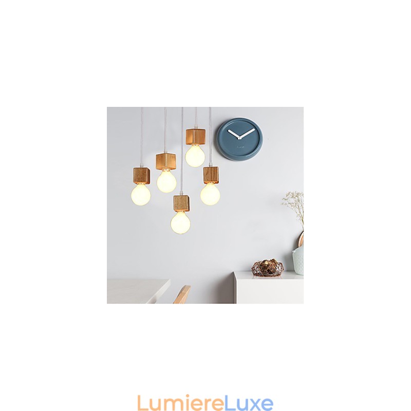 Support de lampe carré nordique en bois massif, lampe suspendue