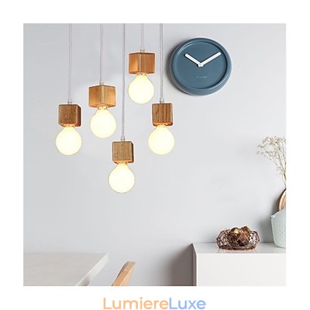 Support de lampe carré nordique en bois massif, lampe suspendue Support de lampe carré nordique en bois massif, lampe suspendue