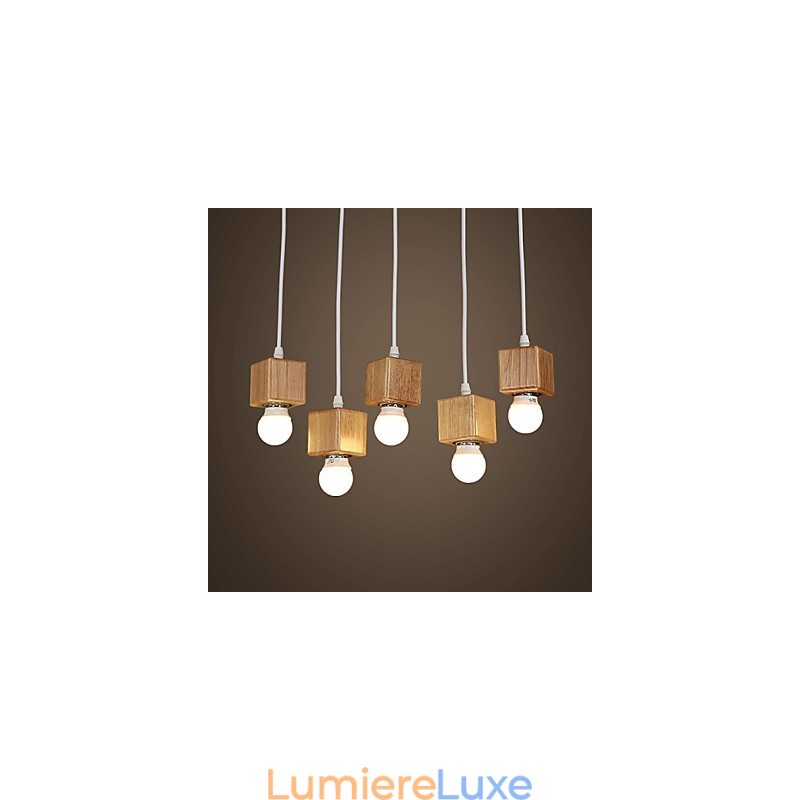 Support de lampe carré nordique en bois massif, lampe suspendue