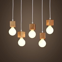 Support de lampe carré nordique en bois massif, lampe suspendue