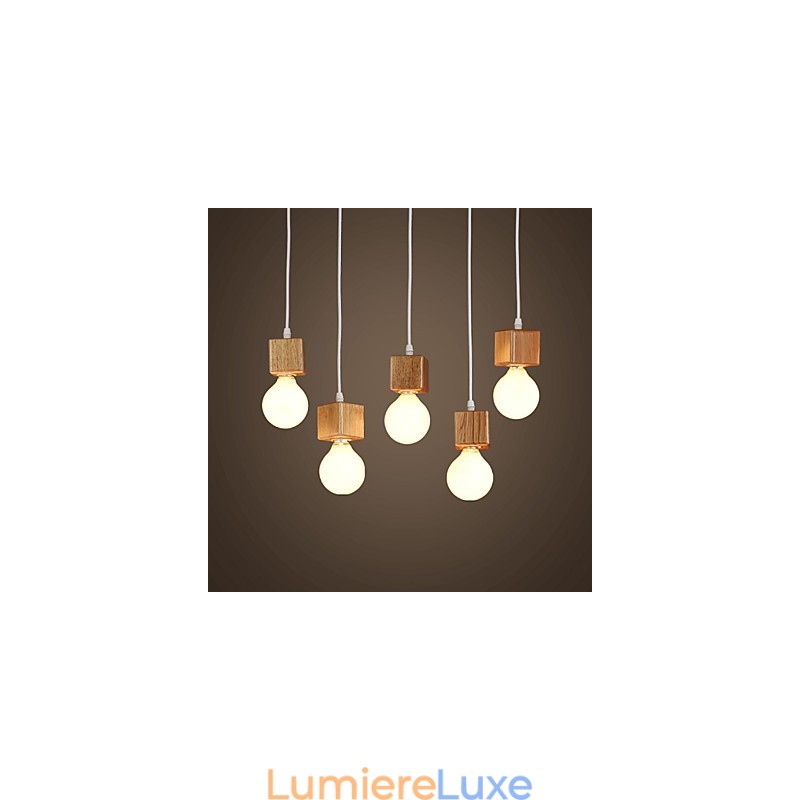 Support de lampe carré nordique en bois massif, lampe suspendue