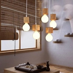 Support de lampe carré nordique en bois massif, lampe suspendue