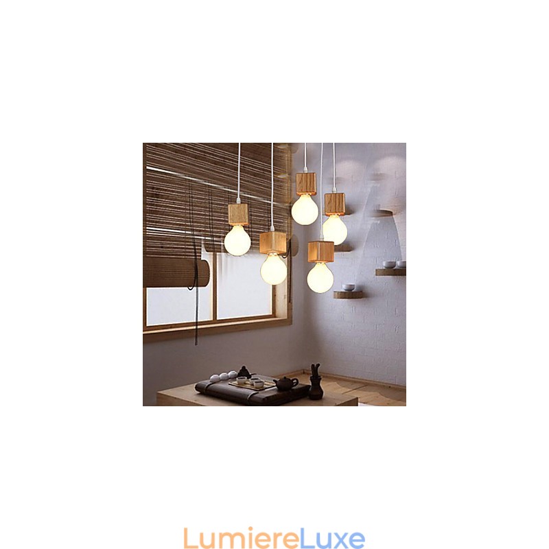 Support de lampe carré nordique en bois massif, lampe suspendue
