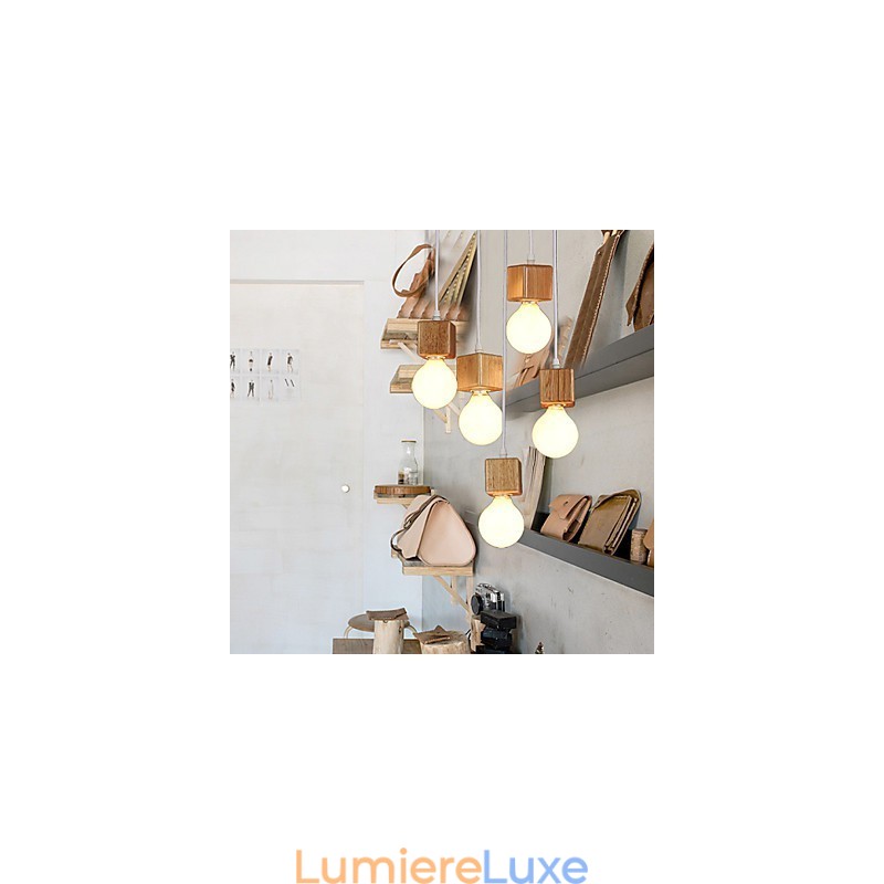 Support de lampe carré nordique en bois massif, lampe suspendue
