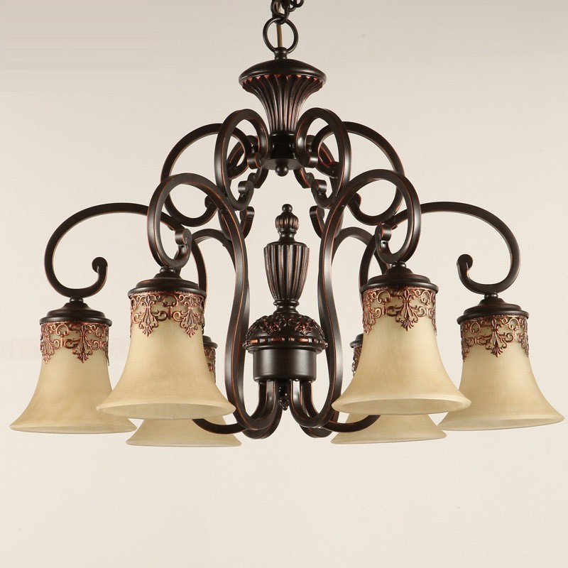 Lustre suspendu 6 lumières vintage Country Island en métal et verre