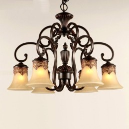 Lustre suspendu 6 lumières vintage Country Island en métal et verre