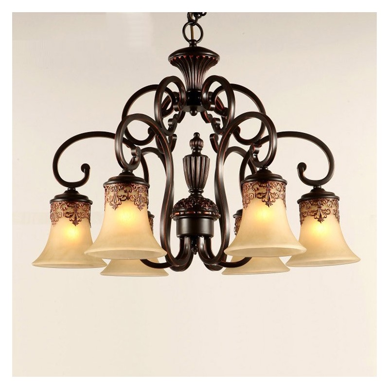 Lustre suspendu 6 lumières vintage Country Island en métal et verre