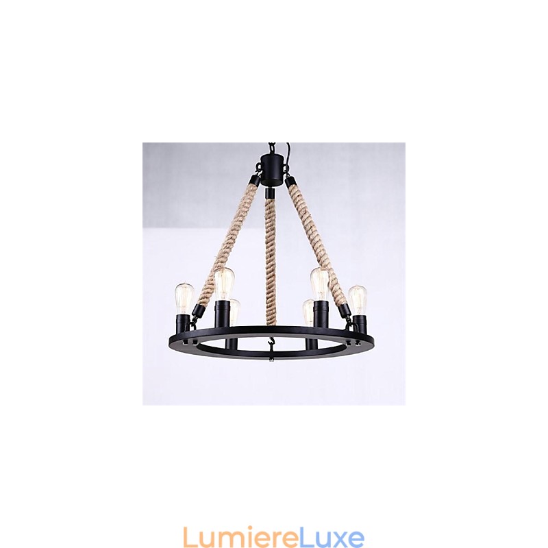 Suspension 6 lumières style campagnard en fer forgé