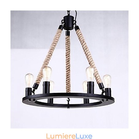 Suspension 6 lumières style campagnard en fer forgé Suspension 6 lumières style campagnard en fer forgé