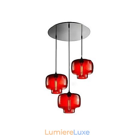 Suspension moderne en verre à 3 lumières, design bouteille transparente Suspension moderne en verre à 3 lumières, design bouteille transparente