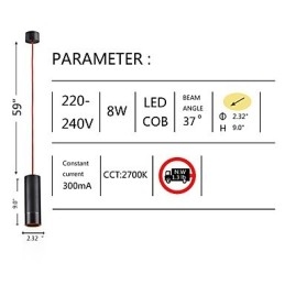 Mini suspension 1 lumière noire anodisée avec aluminium