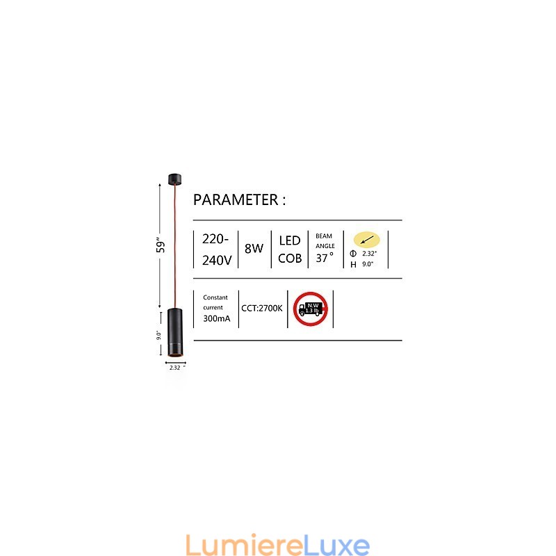 Mini suspension 1 lumière noire anodisée avec aluminium