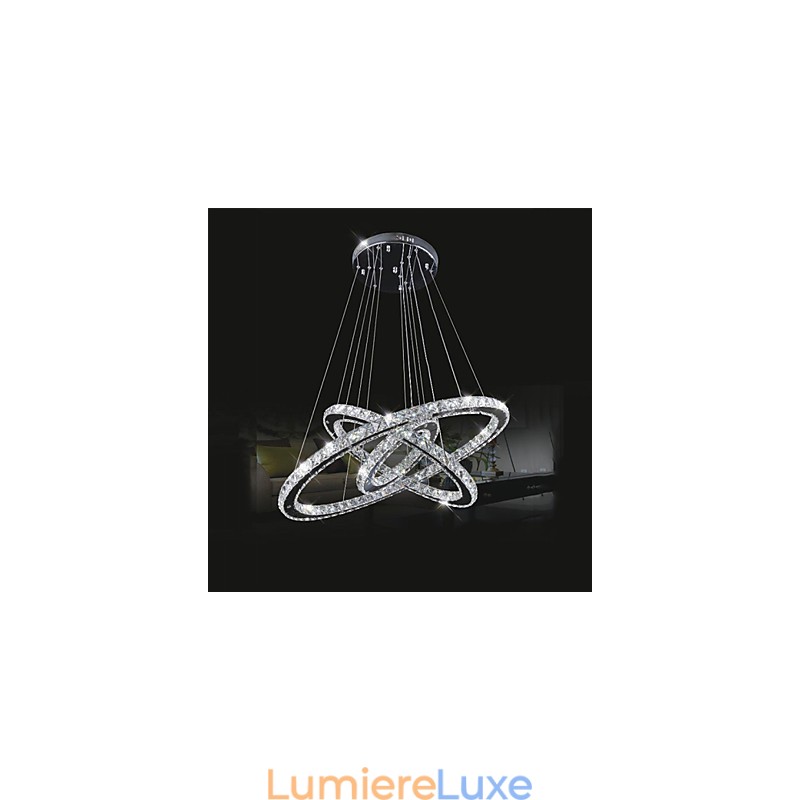 Lustre circulaire à intensité variable avec cristal K9, blanc chaud et froid, avec télécommande