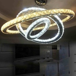 Lustre circulaire à intensité variable avec cristal K9, blanc chaud et froid, avec télécommande