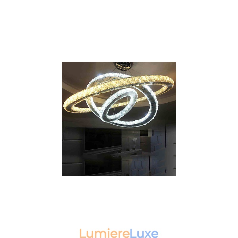 Lustre circulaire à intensité variable avec cristal K9, blanc chaud et froid, avec télécommande