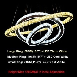 Lustre circulaire à intensité variable avec cristal K9, blanc chaud et froid, avec télécommande