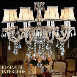 Grand lustre en cristal à 8 bras, lustre de luxe en cristal tendance