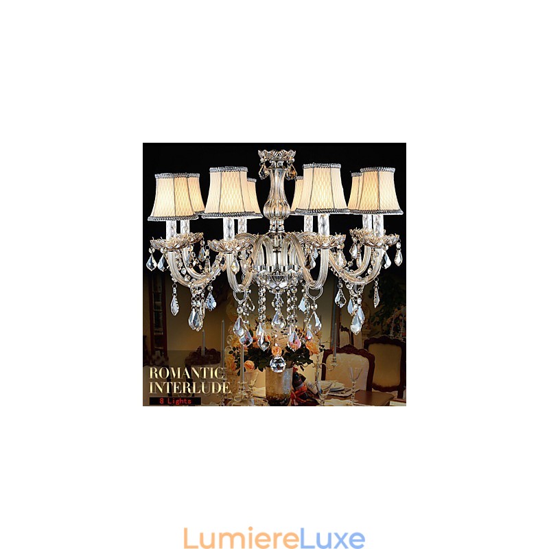 Grand lustre en cristal à 8 bras, lustre de luxe en cristal tendance