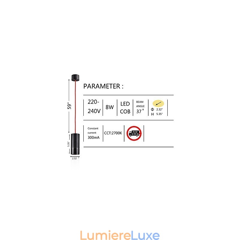Mini suspension 1 lumière noire anodisée avec aluminium