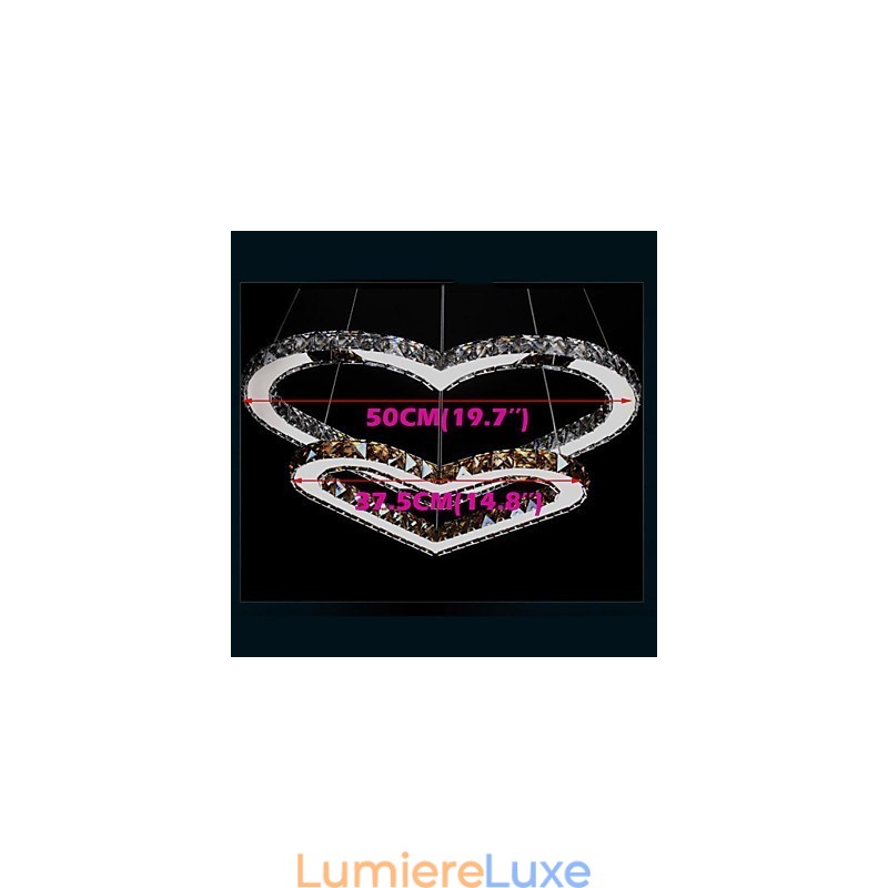 Lustre suspendu en cristal K9 transparent ou ambré en forme de cœur