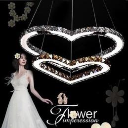 Lustre suspendu en cristal K9 transparent ou ambré en forme de cœur