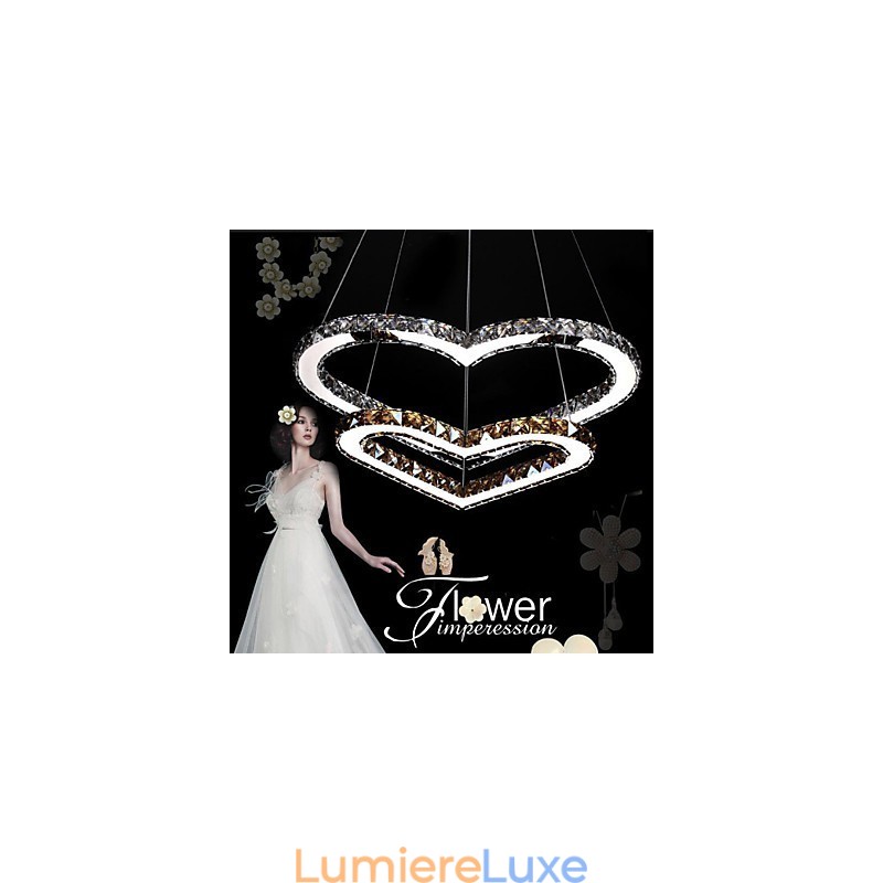 Lustre suspendu en cristal K9 transparent ou ambré en forme de cœur