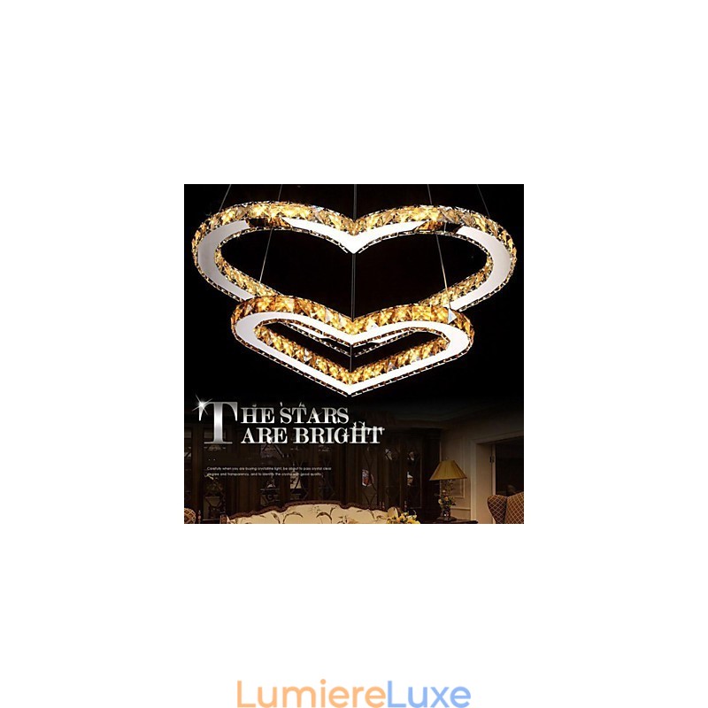 Lustre suspendu en cristal K9 transparent ou ambré en forme de cœur