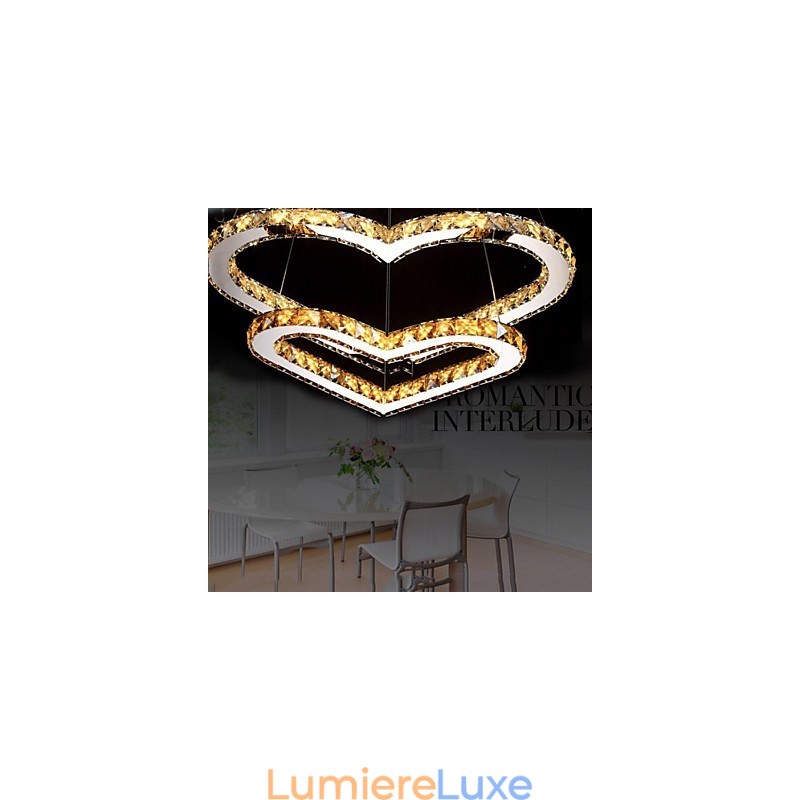 Lustre suspendu en cristal K9 transparent ou ambré en forme de cœur