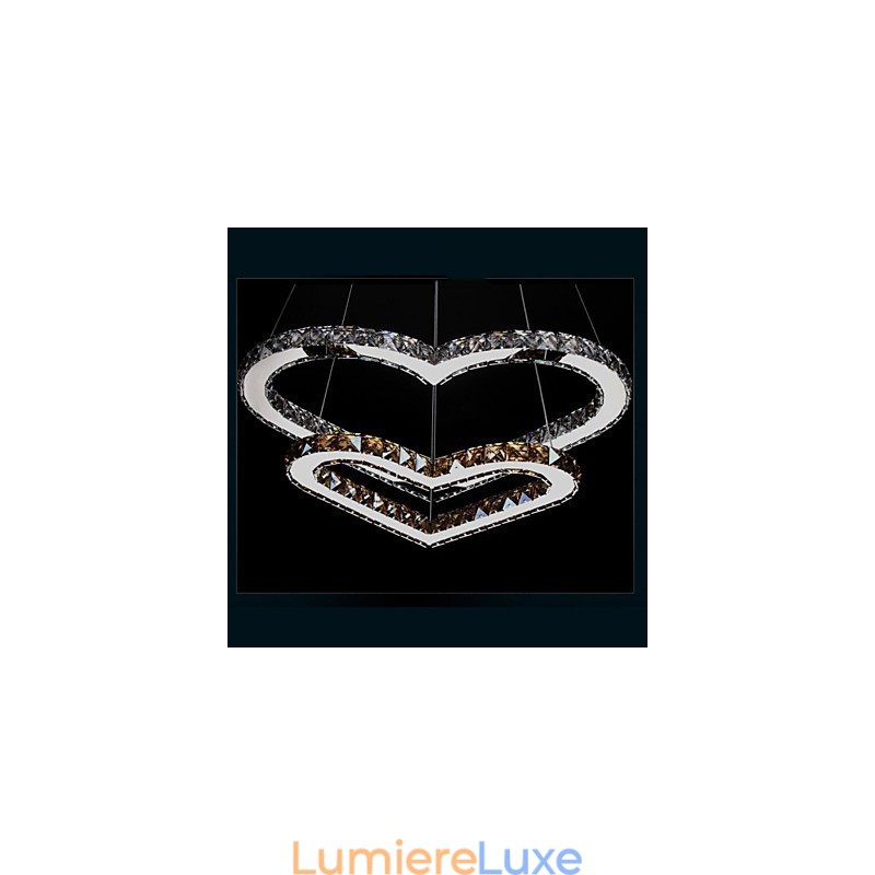Lustre suspendu en cristal K9 transparent ou ambré en forme de cœur