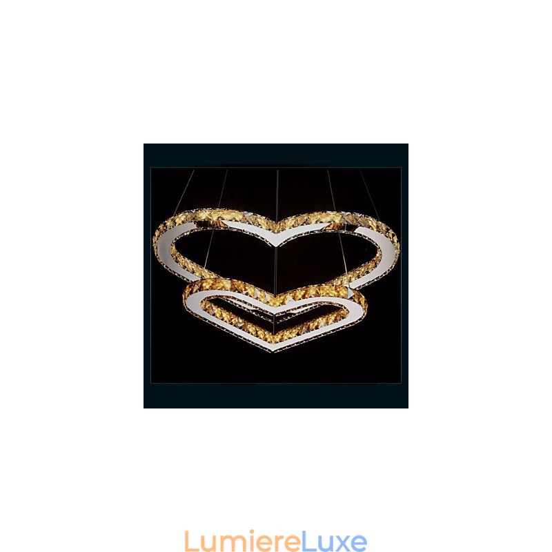 Lustre suspendu en cristal K9 transparent ou ambré en forme de cœur