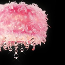 Suspension en cristal à 5 lumières avec abat-jour en plumes roses