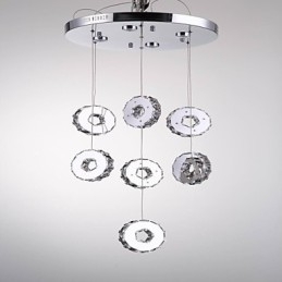 Lustre moderne en cristal à sept anneaux et 7 lumières en acier inoxydable de haute qualité