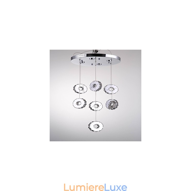 Lustre moderne en cristal à sept anneaux et 7 lumières en acier inoxydable de haute qualité