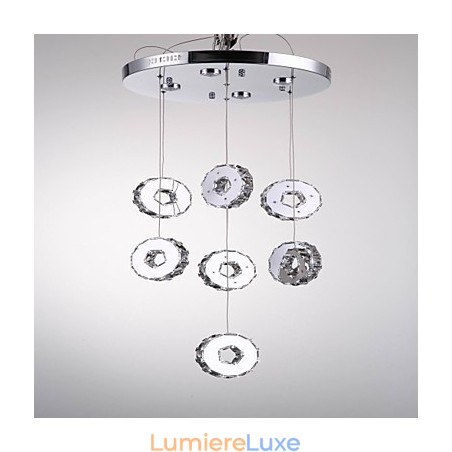 Lustre moderne en cristal à sept anneaux et 7 lumières en acier inoxydable de haute qualité Lustre moderne en cristal à sept anneaux et 7 lumières en acier inoxydable de haute qualité