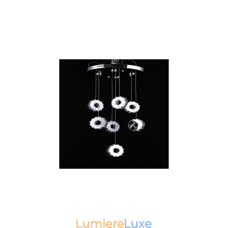 Lustre moderne en cristal à sept anneaux et 7 lumières en acier inoxydable de haute qualité