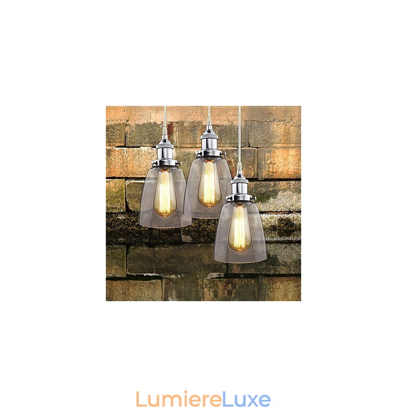 Suspension Edison en verre chromé moderne, style industriel vintage et rétro, luminaire pour café ou porche