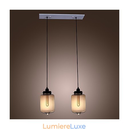 Suspension moderne en verre à 2 lumières, design bouteille transparente Suspension moderne en verre à 2 lumières, design bouteille transparente