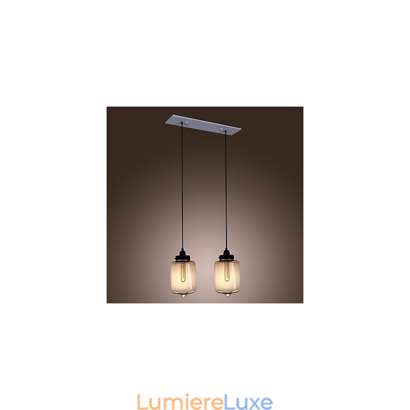 Suspension moderne en verre à 2 lumières, design bouteille transparente