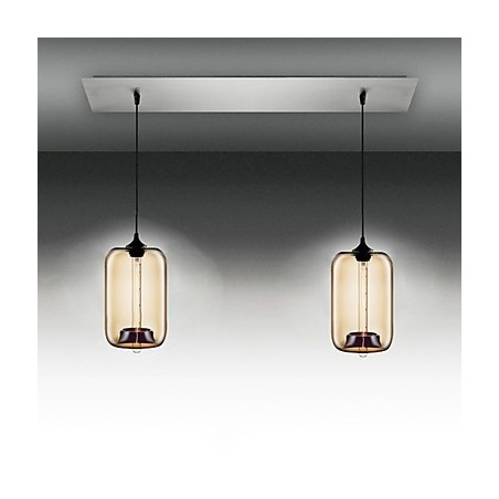 Suspension moderne en verre transparent à 2 lumières, design bulle Suspension moderne en verre transparent à 2 lumières, design bulle