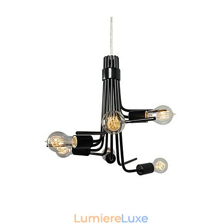 Suspension moderne à 6 lumières de style nord-américain, noire Suspension moderne à 6 lumières de style nord-américain, noire