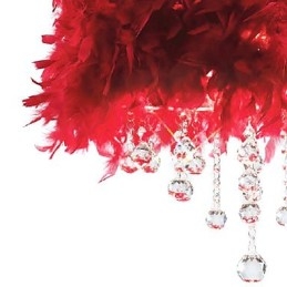 Suspension en cristal à 3 lumières avec abat-jour en plumes rouges